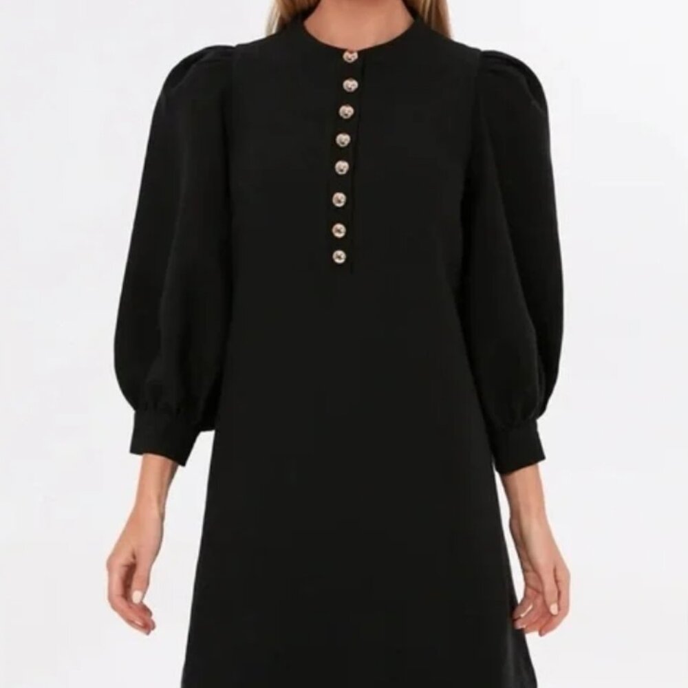 Pomander Place | NEW Samantha Puff Sleeve Academia Mini Dress in Black Size L